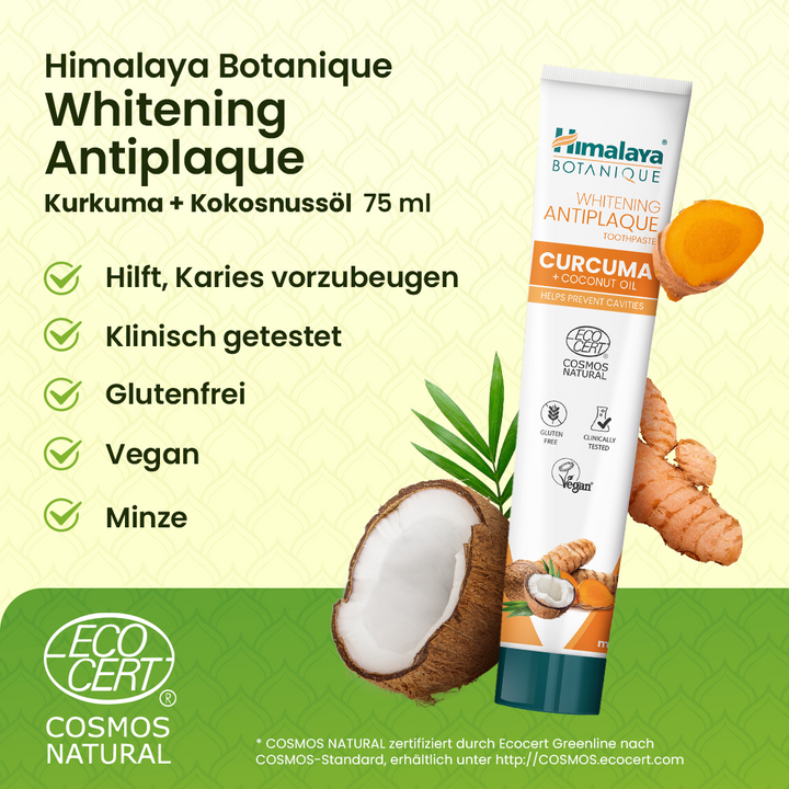 Himalaya Botanique Whitening Antiplaque Zahnpasta Kurkuma + Kokosnussöl 75 ml