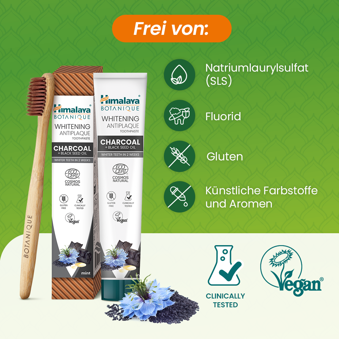 Himalaya Botanique Whitening Antiplaque Zahnpasta Holzkohle + Schwarzkümmelöl 75 ml