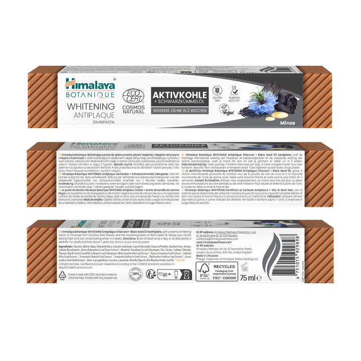 Himalaya Botanique Whitening Antiplaque Zahnpasta Holzkohle + Schwarzkümmelöl 75 ml